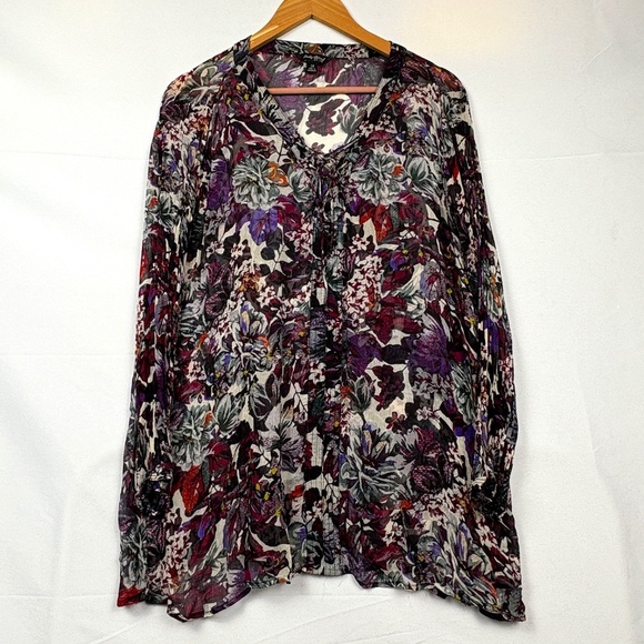 Lucky Brand Women Long Sleeve Tunic Blouse 1X Boho Peasant Festival Fairy Forest - Picture 1 of 11